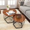 Costway Round Coffee Table Set of 2 Modern Accent Side Table w/ Steel Base Rustic Brown 3