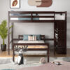 Twin Over Twin Loft Bunk Bed Wood w/Bookcase Guardrail Ladder Kids Bedroom HU10042ES+ 4