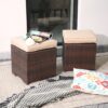 JARDINA Living Room Furniture Rattan Wicker Ottoman 2 Pieces Footstool Footrest Seat with Cushions 2