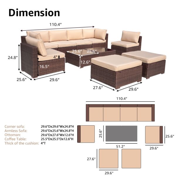 JARDINA 10PCS Outdoor Patio Furniture Sectional Sofa Set Rattan Wicker with Seat and Back Cushions & Coffee Table 6