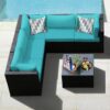 Patiojoy 6PCS Patio Rattan Furniture Set Sectional Cushioned Sofa Deck Turquoise HW68449TU+ 2