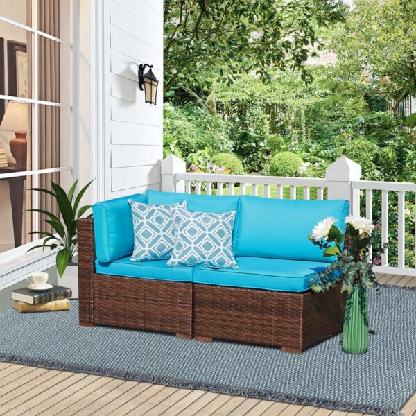 JARDINA 2PCS Outdoor Patio Sectional Furniture Sofa Armchair & Middle Sofa with Brown Wicker 2