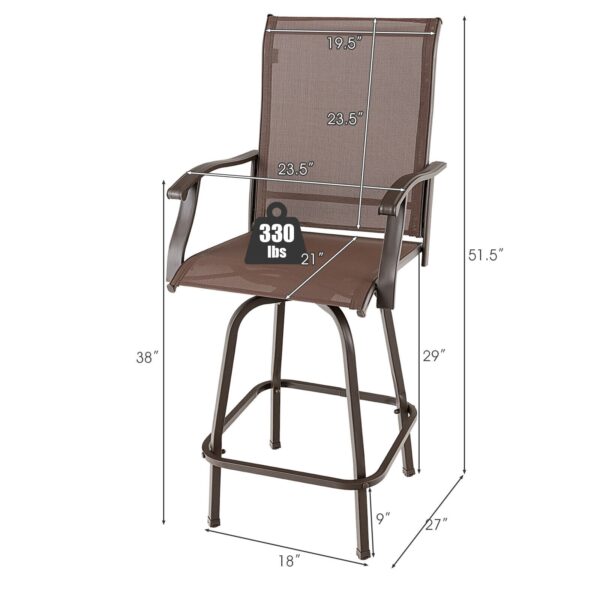 Patiojoy 4PCS Patio Swivel Bar Stools Chairs 360 Rotation Barstool Armrest Brown 2