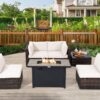 Patiojoy 6PCS Patio Furniture Set Rattan Cushioned Gas Fire Pit Table Off White 4