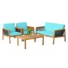 Costway 4PCS Patio Rattan Furniture Set Acacia Wood Cushioned Sofa Turquoise 1
