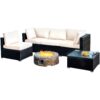 5PCS Patio Rattan Furniture Set Cushioned Sofa Chair Coffee Table HW67243 6