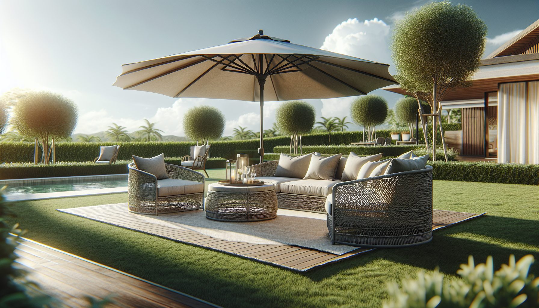 patio furniture on turf